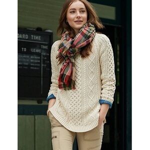 LL Bean Womens Cable Knit Sweater XXS Cream Fisherman Grandpa 100% Cotton Chunky